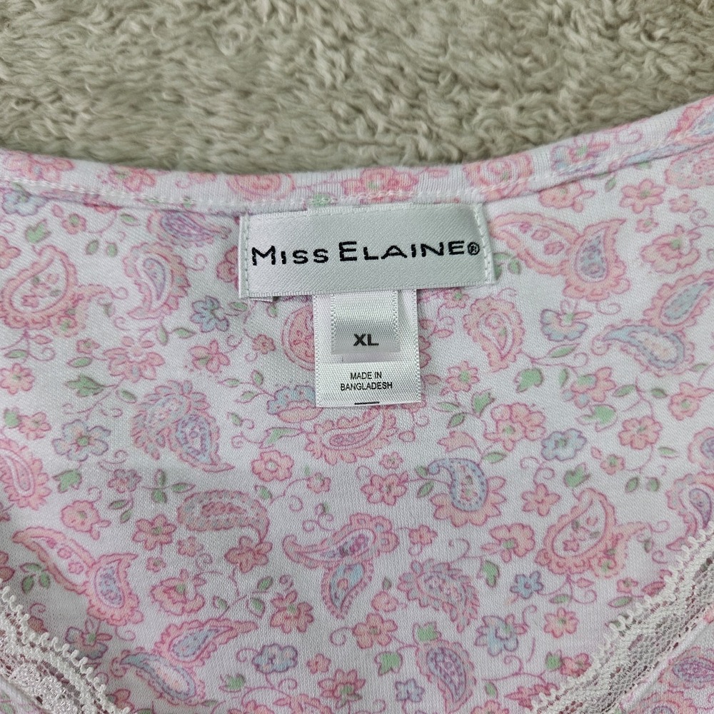 Miss Elaine Nightgown XL Pink Floral Paisley Long Cap Sleeve Lace Trim Maxi - Picture 4 of 16